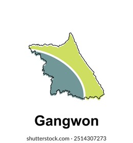 Ilustração isolada do vetor da província de mapa administrativa simplificada de Gangwon. Bordas e nomes das regiões. adequado para sua empresa