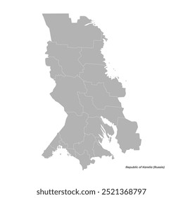 Vector isolated illustration. Simplified administrative map of Republic of Karelia, Russian region. Grey shapes of districs. White background. 