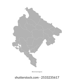 Ilustração isolada de vetor. Mapa administrativo simplificado de Montenegro com fronteira de municípios em cor cinza. Fundo branco