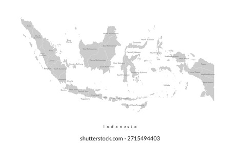 Ilustração isolada do vetor do mapa administrativo simplificado da Indonésia. Fronteiras e nomes das províncias. Formas cinzentas de ilhas