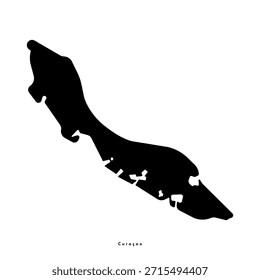 Vector isolated illustration. Simplified administrative map of Country of Curaçao. White background. Black shape of island