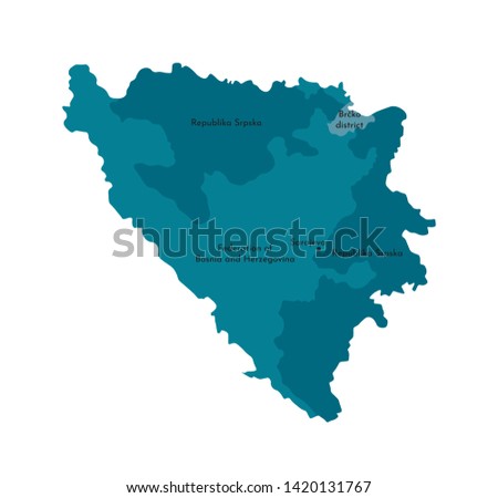 Vector isolated illustration of simplified administrative map of Bosnia and Herzegovina. Borders and names of the regions. Colorful blue khaki silhouettes