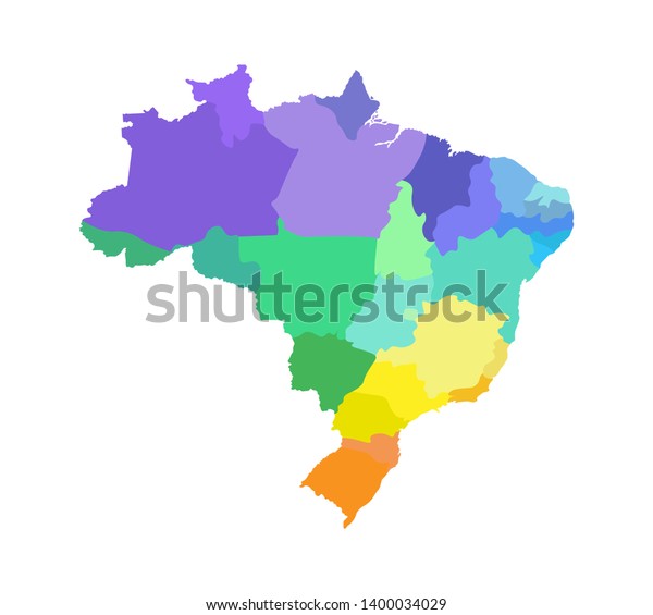ブラジルの簡易管理地図のベクターイラスト 地域の境界 多彩色のシルエット のベクター画像素材 ロイヤリティフリー