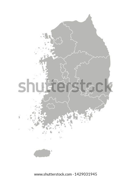 韓国 大韓民国 の簡易管理地図のベクター画像イラスト 州 地域 の境界 灰色のシルエット 白い輪郭 のベクター画像素材 ロイヤリティフリー