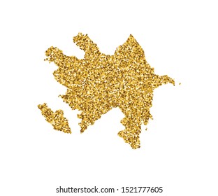 Vector isolated illustration with simplified Azerbaijan map. Decorated by shiny gold glitter texture. New Year holidays' decoration for greeting card.