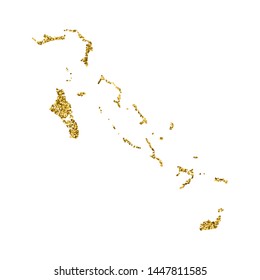 Vector isolated illustration with simplified Bahamas map. Decorated by shiny gold glitter texture. Christmas and New Year holidays' decoration for greeting card.