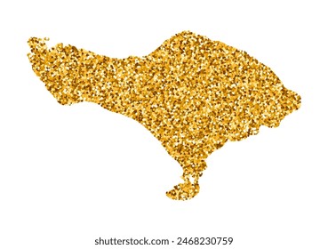 Vector isolated illustration with simplified Bali from Indonesia map. Shiny gold glitter texture. New Year and Christmas decoration template