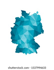 Vector isolated illustration with simplified blue silhouette of Germany map. Polygonal geometric style, triangular shapes. White background
