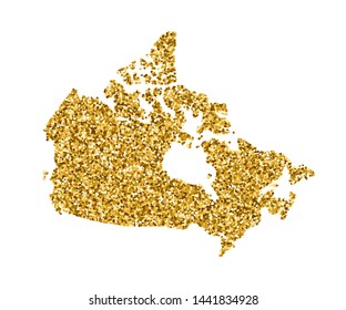 Vector isolated illustration with simplified Canada map. Decorated by shiny gold glitter texture. Christmas and New Year holidays' decoration for greeting card.