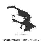 Vector isolated illustration with simplified dark grey shape of Saint Petersburg map (Russian city, formerly known as Leningrad). White background