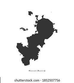 Vector isolated illustration with simplified dark grey shape of Moscow map (Russian capital) according project of expansion of territory "New (big) Moscow" in 2011. White background