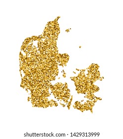 Vector isolated illustration with simplified Denmark map. Decorated by shiny gold glitter texture. Christmas and New Year holidays' decoration for greeting card