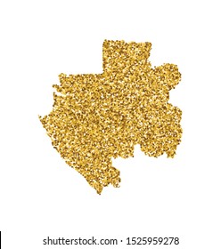 Vector isolated illustration with simplified Gabon (Gabonese Republic) map. Decorated by shiny gold glitter texture. New Year and Christmas holidays' decoration for greeting card.