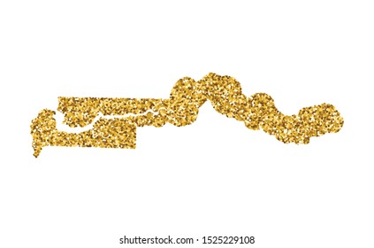 Vector isolated illustration with simplified Gambia map. Decorated by shiny gold glitter texture. New Year and Christmas holidays' decoration for greeting card.