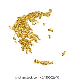 Vector isolated illustration with simplified Greece map. Decorated by shiny gold glitter texture. Christmas and New Year holidays' decoration for greeting card