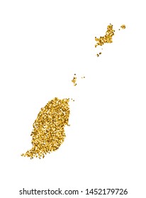 Vector isolated illustration with simplified Grenada map. Decorated by shiny gold glitter texture. Christmas and New Year holidays' decoration for greeting card.