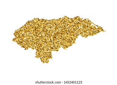 Vector isolated illustration with simplified Honduras map. Decorated by shiny gold glitter texture. Christmas and New Year holidays' decoration for greeting card.