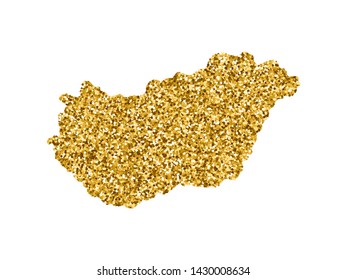 Vector isolated illustration with simplified Hungary map. Decorated by shiny gold glitter texture. Christmas and New Year holidays' decoration for greeting card