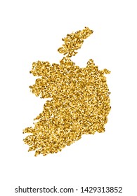 Vector isolated illustration with simplified Ireland map (independent state). Decorated by shiny gold glitter texture. Christmas and New Year holidays' decoration for greeting card