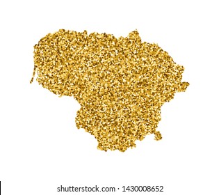 Vector isolated illustration with simplified Lithuania map. Decorated by shiny gold glitter texture. Christmas and New Year holidays' decoration for greeting card