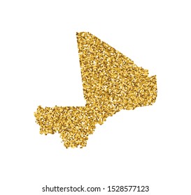 Vector isolated illustration with simplified Mali map. Decorated by shiny gold glitter texture. New Year and Christmas holidays' decoration for greeting card.