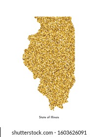 Vector isolated illustration with simplified map of State of Illinois (USA). Shiny gold glitter texture. Decoration template.