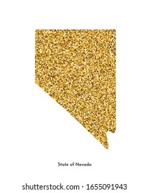 Vector isolated illustration with simplified map of State of Nevada (USA). Shiny gold glitter texture. Decoration template.