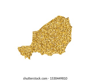 Vector isolated illustration with simplified Niger map. Decorated by shiny gold glitter texture. New Year and Christmas holidays' decoration for greeting card.