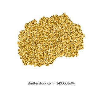 Vector isolated illustration with simplified North Macedonia map. Decorated by shiny gold glitter texture. Christmas and New Year holidays' decoration for greeting card