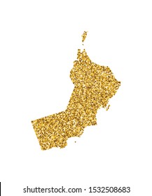 Vector isolated illustration with simplified Oman map. Decorated by shiny gold glitter texture. New Year and Christmas holidays' decoration for greeting card.