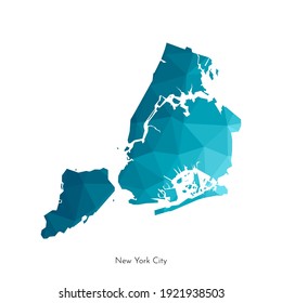 Vector isolated illustration with simplified polygonal shape of New York City map (city in the United States). Blue low poly silhouette of The Big Apple (NYC). White background