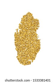 Vector isolated illustration with simplified Qatar map. Decorated by shiny gold glitter texture. New Year and Christmas holidays' decoration for greeting card.