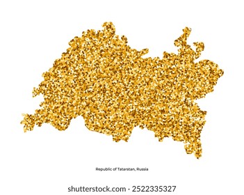 Ilustración aislada de Vector con mapa simplificado de la República de Tartaristán, Rusia. Textura brillante de brillo dorado. Plantilla de decoración de año Nuevo