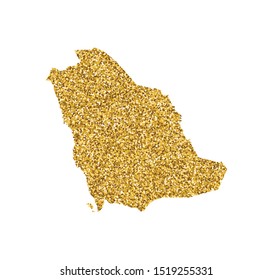 Vector isolated illustration with simplified Saudi Arabia map. Decorated by shiny gold glitter texture. New Year holidays' decoration for greeting card.