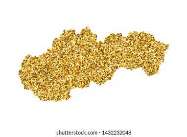 Vector isolated illustration with simplified Slovakia map. Decorated by shiny gold glitter texture. Christmas and New Year holidays' decoration for greeting card