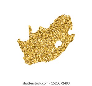 Vector isolated illustration with simplified South Africa (state) map. Decorated by shiny gold glitter texture. New Year and Christmas holidays' decoration for greeting card.