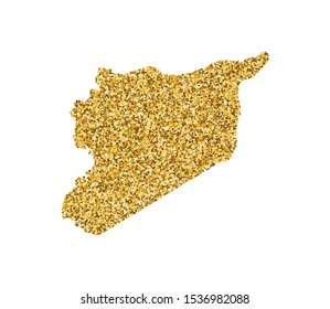Vector isolated illustration with simplified Syria map. Decorated by shiny gold glitter texture. New Year and Christmas holidays' decoration for greeting card.