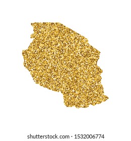 Vector isolated illustration with simplified Tanzania map. Decorated by shiny gold glitter texture. New Year and Christmas holidays' decoration for greeting card.