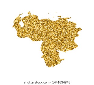 Vector isolated illustration with simplified Venezuela map. Decorated by shiny gold glitter texture. Christmas and New Year holidays' decoration for greeting card.