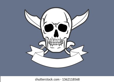 Vector Isolated Illustration of a Skull with Two Crossed Swords and Banner