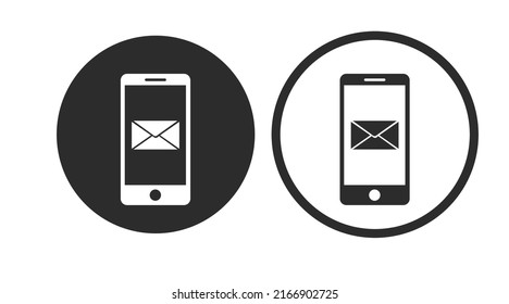Vector Isolated Illustration of a Smartphone with an Envelope. Black and White Mobile Email Icon