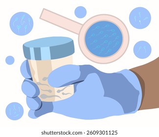 Vector isolated illustration of sperm defects. Spermogram. Laboratory examination of sperm.