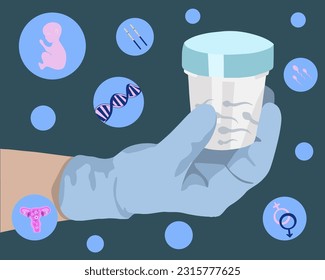 Vector isolated illustration of sperm donation. Sperm freezing. Spermogram. Artificial insemination.