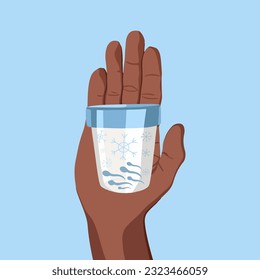 Vector ilustra aisladamente la donación de esperma. Paro espermático. Banco de esperma. Spermograma. Inseminación artificial.