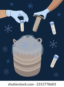 Ilustración aislada de esperma y congelación de huevos. Donación de esperma. Donación de huevos. Inseminación artificial. Fertilización in vitro.