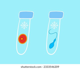 Vector isolated illustration of sperm and egg freezing. Egg donation. Egg and sperm in test tubes. In vitro fertilization. Artificial insemination.