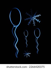 Vector isolated illustration of sperm freezing with neon effect.