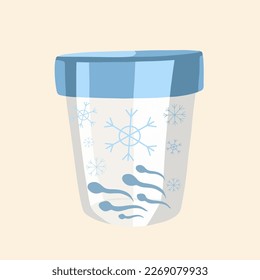 Ilustración aislada del vector de congelación de esperma. Donación de esperma.