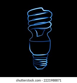 Ilustración vectorial aislada de la bombilla espiral con efecto neón.