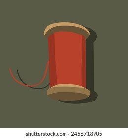 Vector isolated illustration of spool with threads. Red threads.